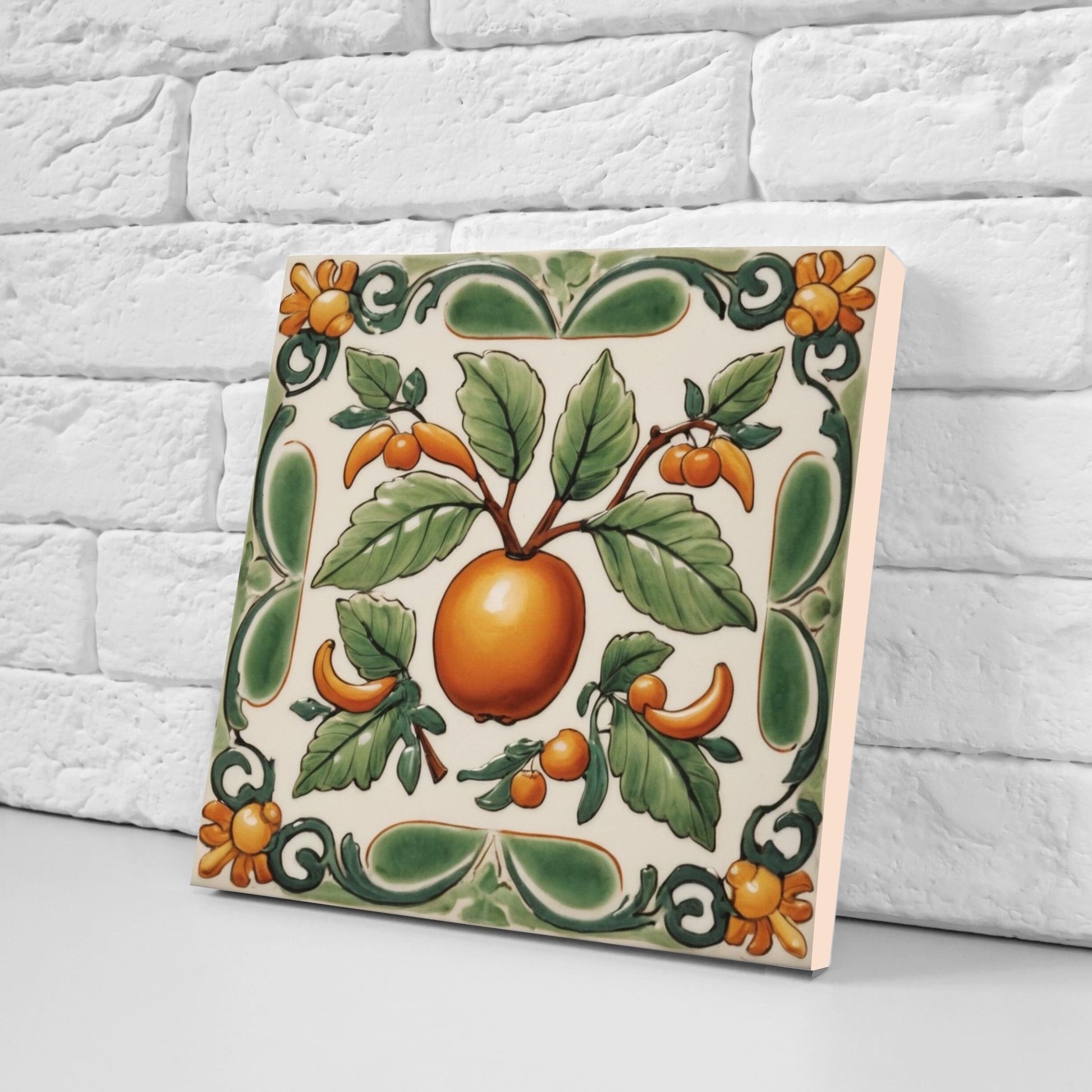 Spanish Ceramic Fruit Tiles - Set of 2 Spanish Wall Decor Tiles - Kitchen Backsplash Tiles, Table Decorative Tiles, Bathroom Tiles, Coaster