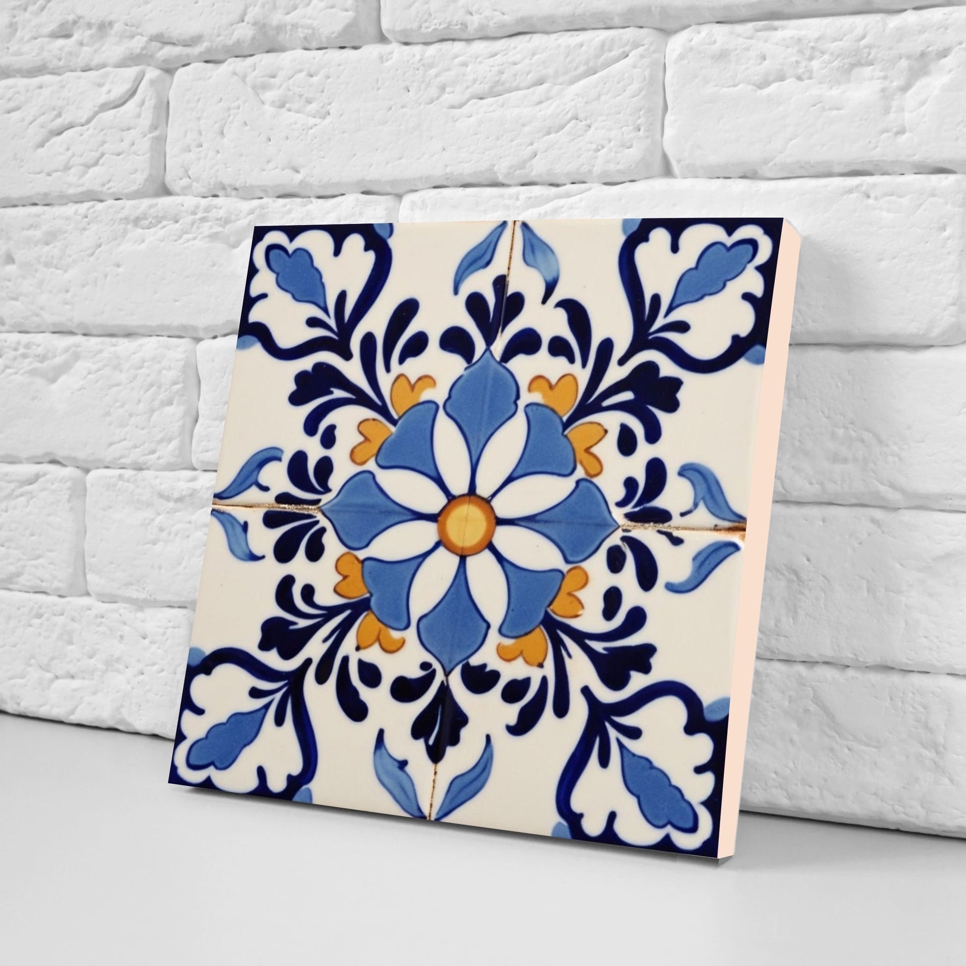 Spanish Ceramic Flower Tiles - Set of 2 Spanish Wall Decor Tiles - Kitchen Backsplash Tiles, Table Decorative Tiles, Bathroom Tiles, Coaster
