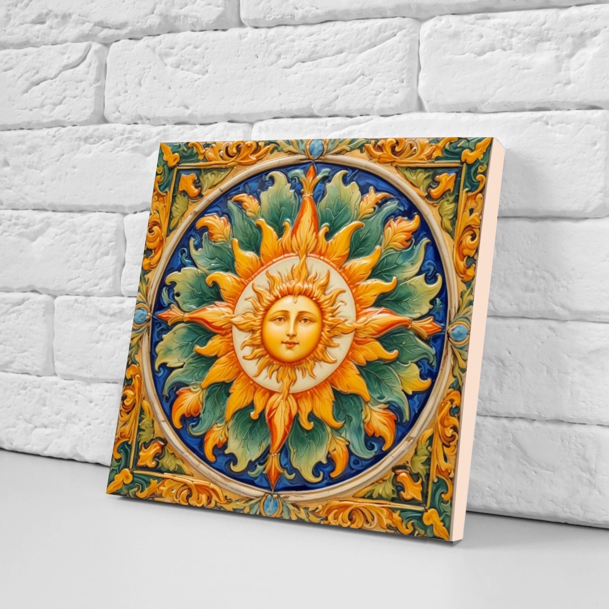 Italian Majolica Sun Tiles - Set of 2 Italian Wall Decor Tiles - Kitchen Backsplash Tiles, Table Decorative Tiles, Bathroom Tiles, Coaster