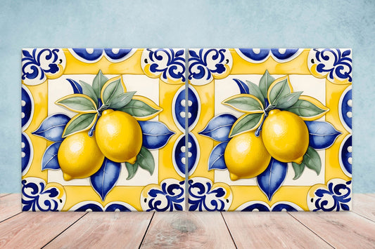 Italian Majolica Lemon Tiles - Set of 2 Italian Wall Decor Tiles - Kitchen Backsplash Tiles, Table Decorative Tiles, Bathroom Tiles, Coaster