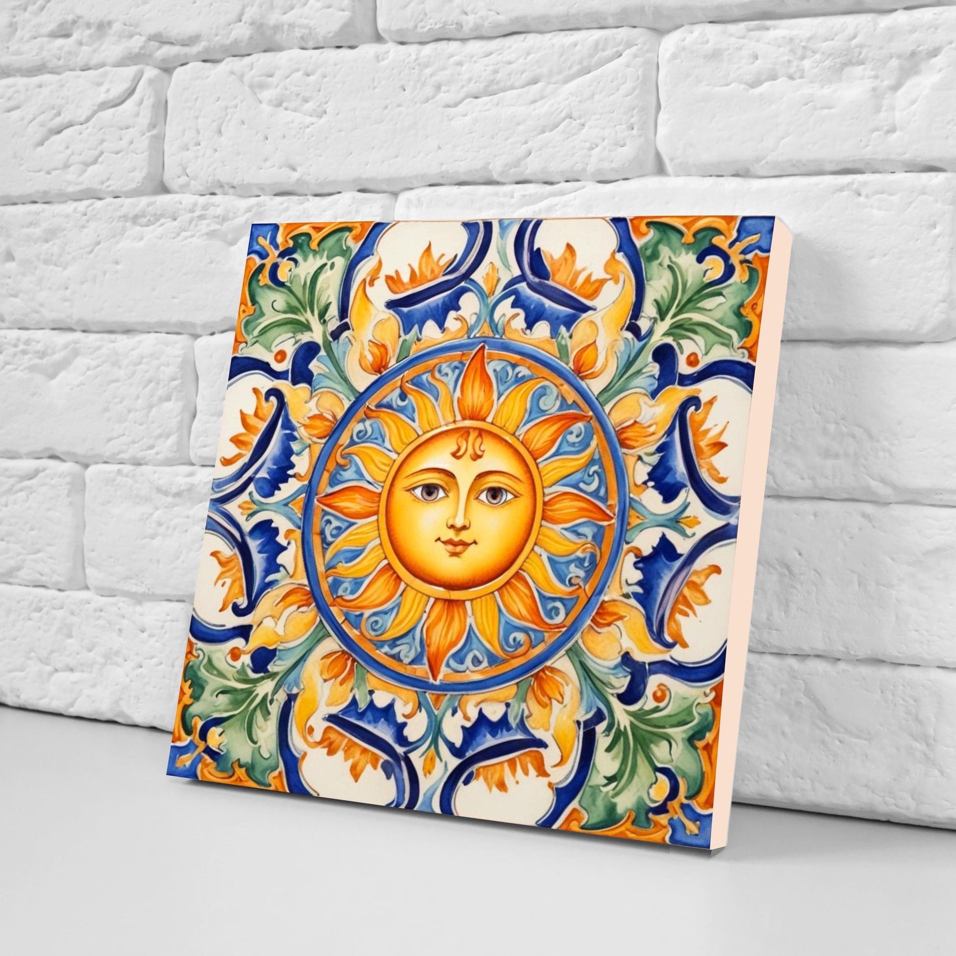 Italian Majolica Sun Tiles - Set of 2 Italian Wall Decor Tiles - Kitchen Backsplash Tiles, Table Decorative Tiles, Bathroom Tiles, Coaster
