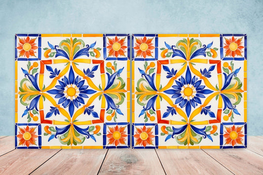 Italian Majolica Tiles - Set of 2 Sicilian Wall Decor Tiles - Kitchen Backsplash Tiles, Table Decorative Tiles, Bathroom Tiles, Coaster