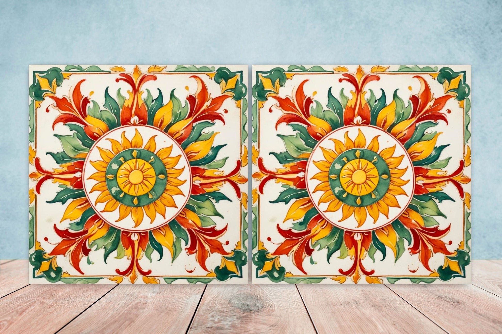 Italian Majolica Tiles - Set of 2 Sicilian Wall Decor Tiles - Kitchen Backsplash Tiles, Table Decorative Tiles, Bathroom Tiles, Coaster
