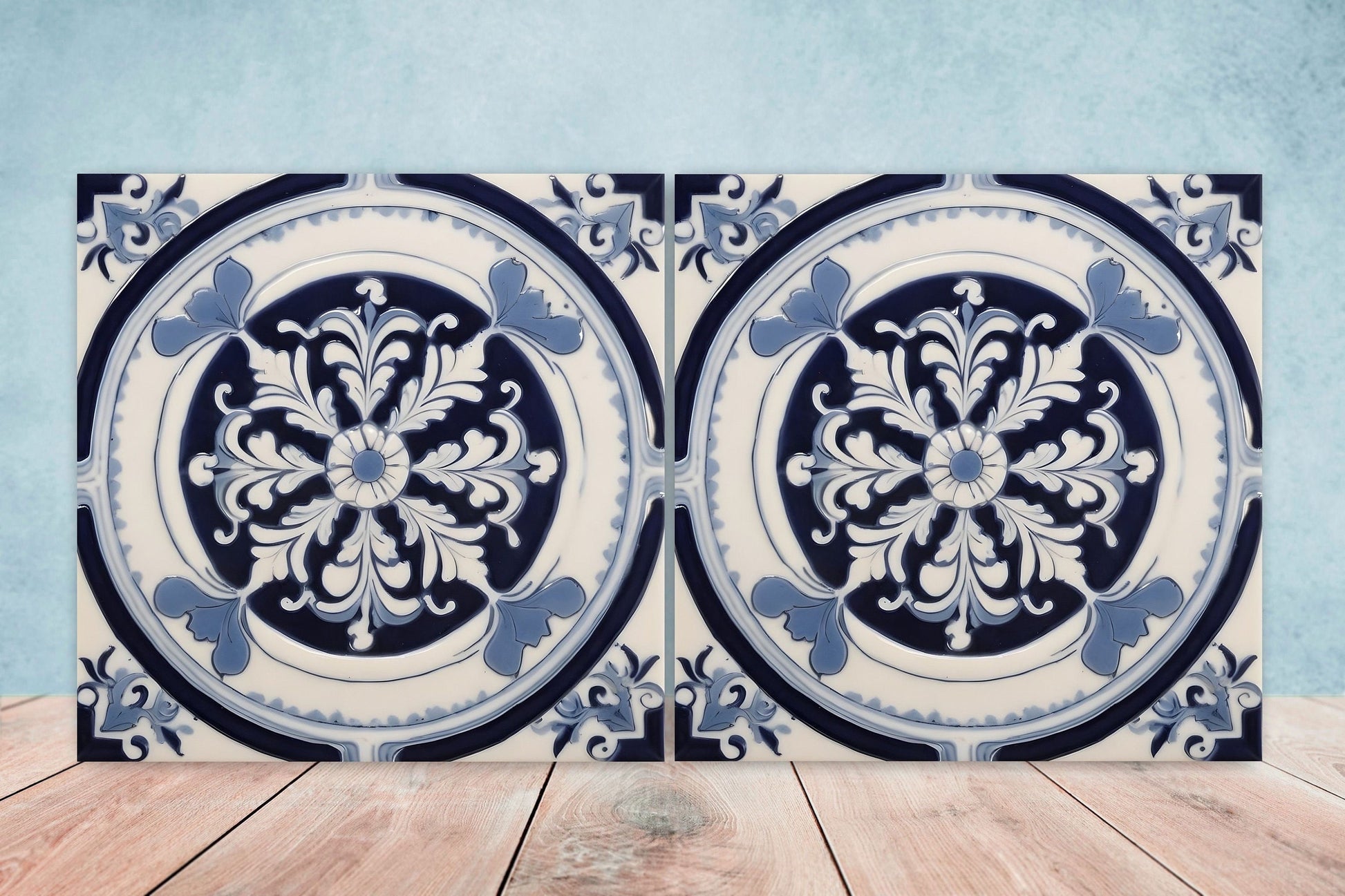 Greek Mediterranean Tiles - Set of 2 Greek Wall Decor Tiles - Kitchen Backsplash Tiles, Table Decorative Tiles, Bathroom Tiles, Coaster