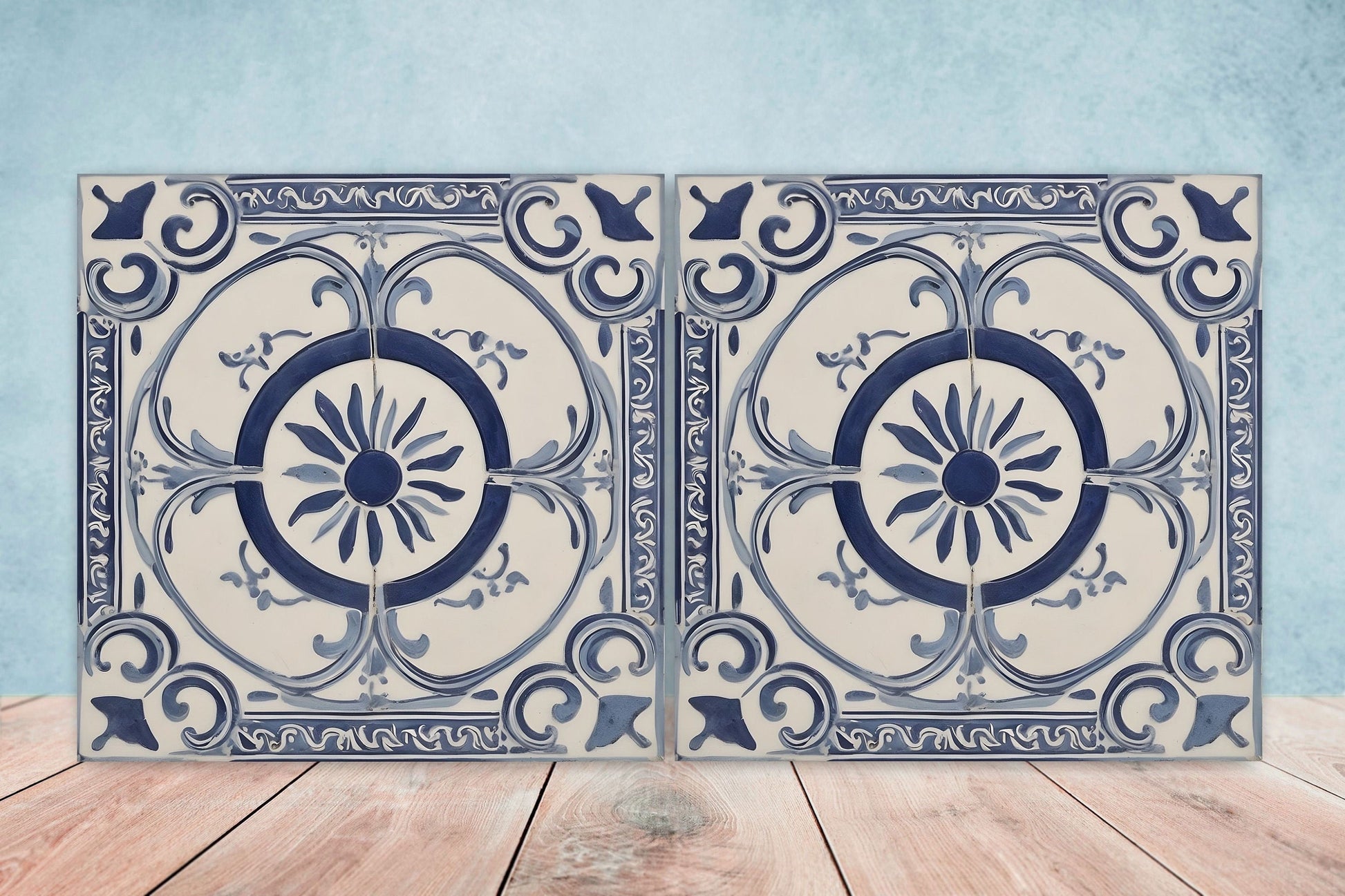 Greek Mediterranean Tiles - Set of 2 Greek Wall Decor Tiles - Kitchen Backsplash Tiles, Table Decorative Tiles, Bathroom Tiles, Coaster