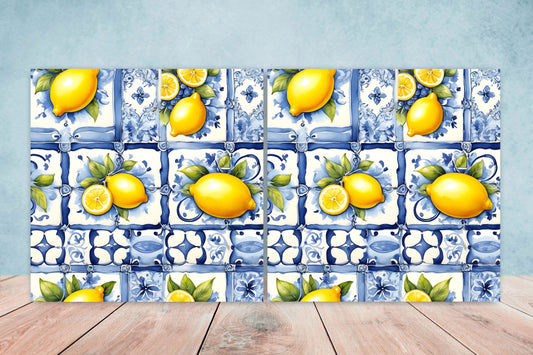 Italian Majolica Lemon Tiles - Set of 2 Italian Wall Decor Tiles - Kitchen Backsplash Tiles, Table Decorative Tiles, Bathroom Tiles, Coaster