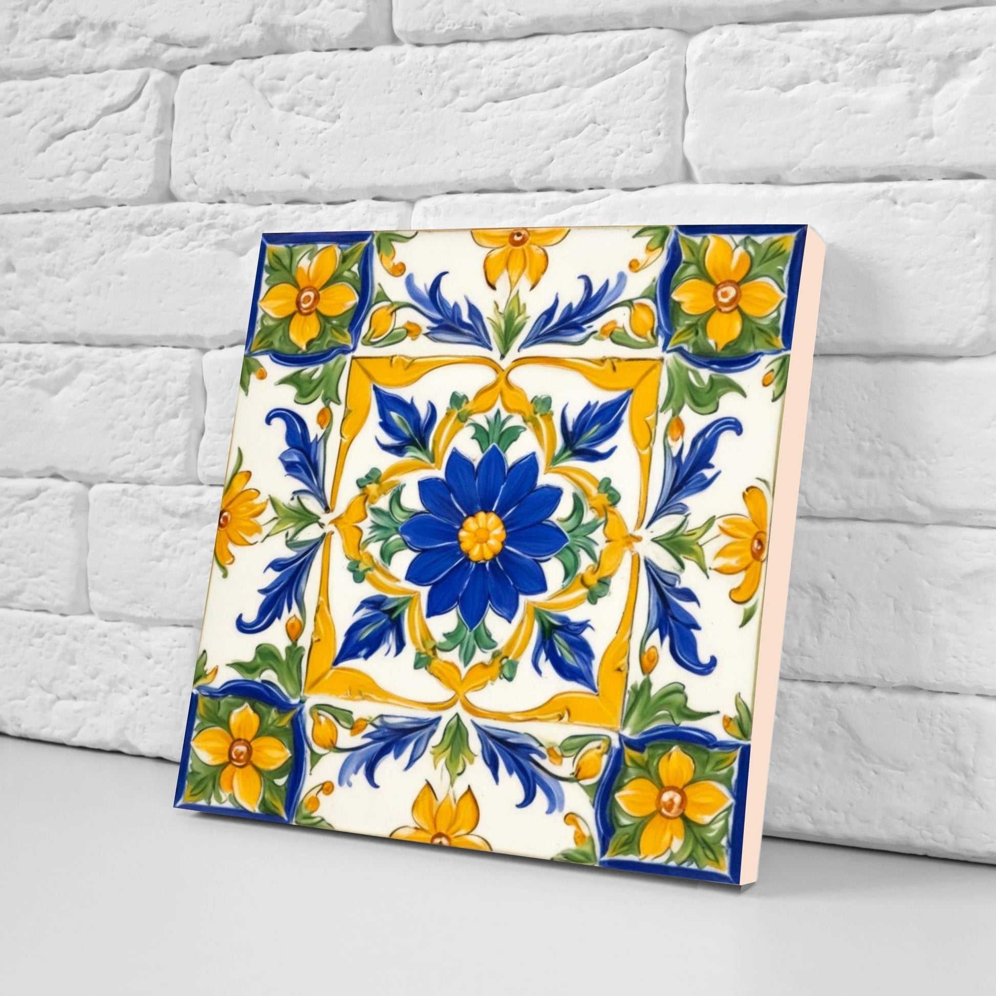 Italian Majolica Tiles - Set of 2 Sicilian Wall Decor Tiles - Kitchen Backsplash Tiles, Table Decorative Tiles, Bathroom Tiles, Coaster