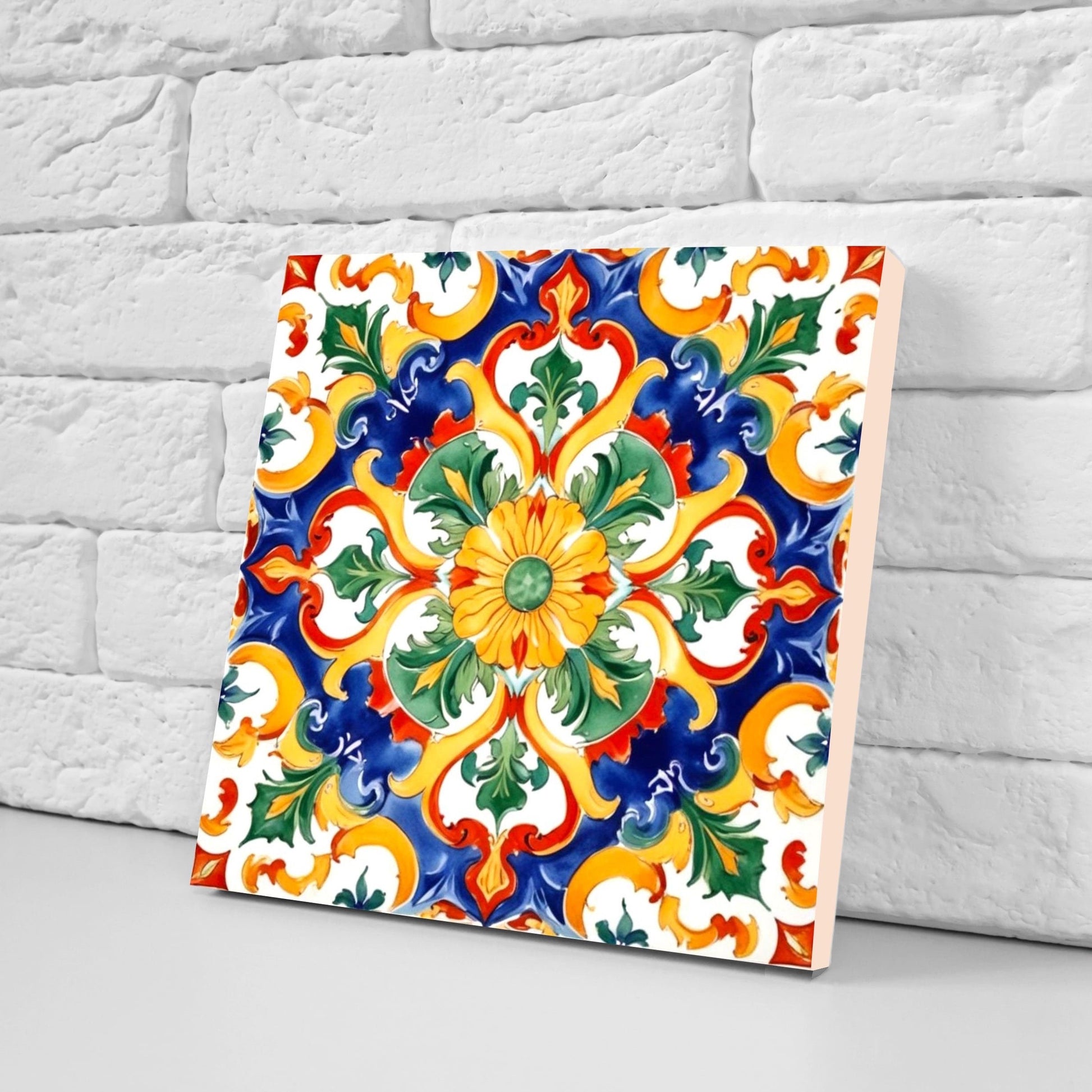 Italian Majolica Tiles - Set of 2 Sicilian Wall Decor Tiles - Kitchen Backsplash Tiles, Table Decorative Tiles, Bathroom Tiles, Coaster