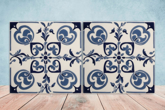 Greek Mediterranean Tiles - Set of 2 Greek Wall Decor Tiles - Kitchen Backsplash Tiles, Table Decorative Tiles, Bathroom Tiles, Coaster