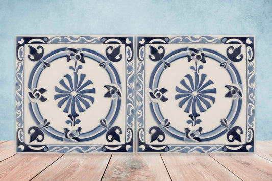 Greek Mediterranean Tiles - Set of 2 Greek Wall Decor Tiles - Kitchen Backsplash Tiles, Table Decorative Tiles, Bathroom Tiles, Coaster
