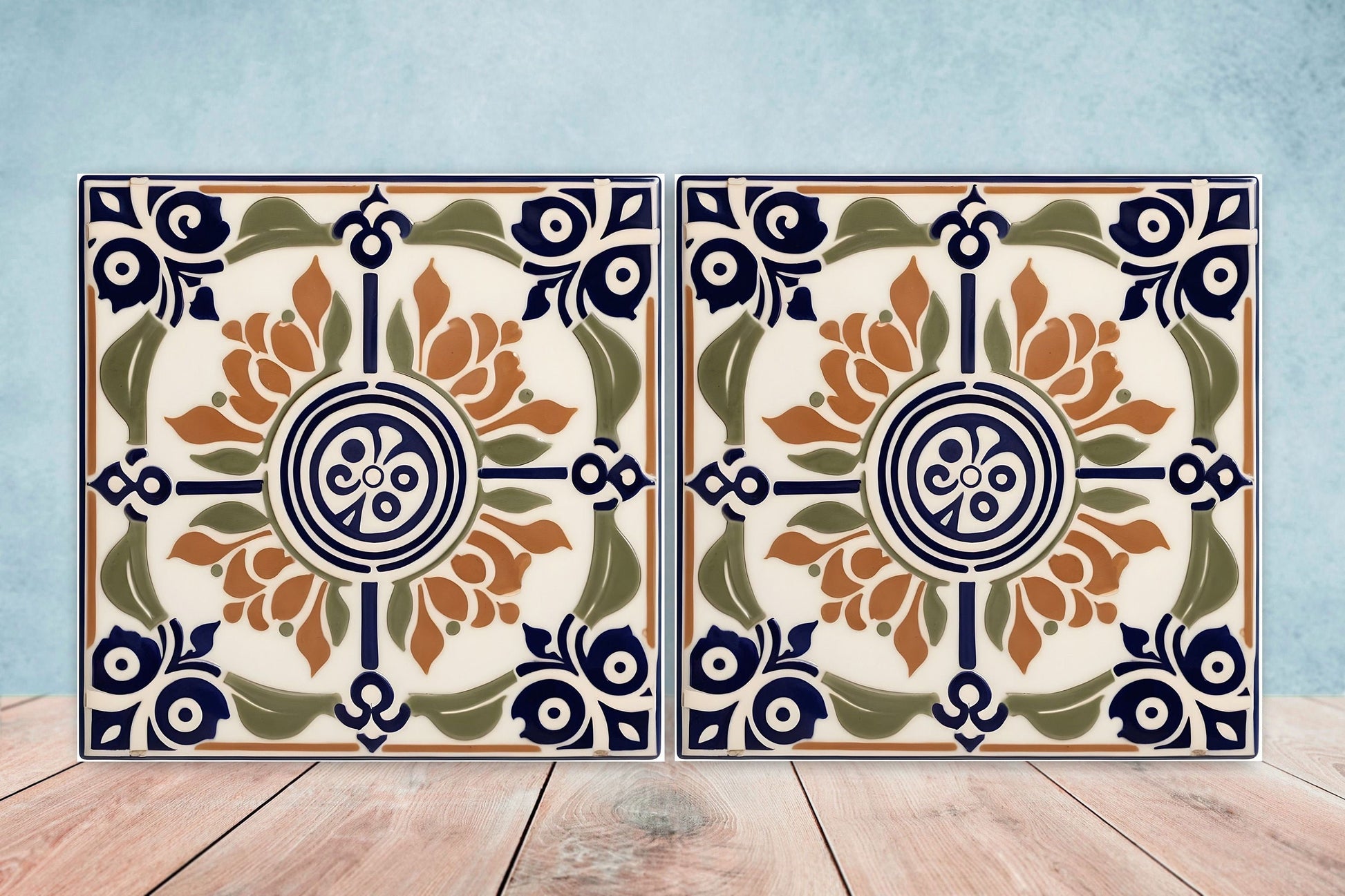 Greek Mediterranean Tiles - Set of 2 Greek Wall Decor Tiles - Kitchen Backsplash Tiles, Table Decorative Tiles, Bathroom Tiles, Coaster