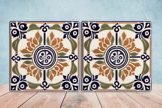 Greek Mediterranean Tiles - Set of 2 Greek Wall Decor Tiles - Kitchen Backsplash Tiles, Table Decorative Tiles, Bathroom Tiles, Coaster