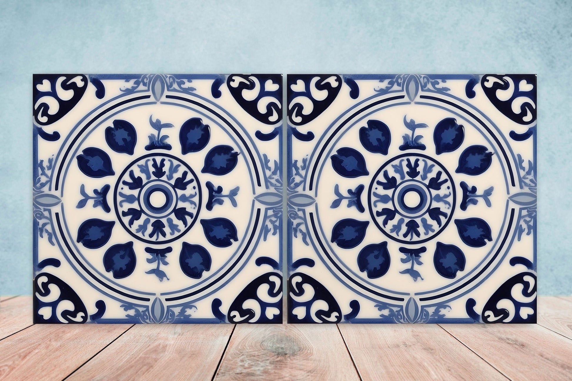 Greek Mediterranean Tiles - Set of 2 Greek Wall Decor Tiles - Kitchen Backsplash Tiles, Table Decorative Tiles, Bathroom Tiles, Coaster