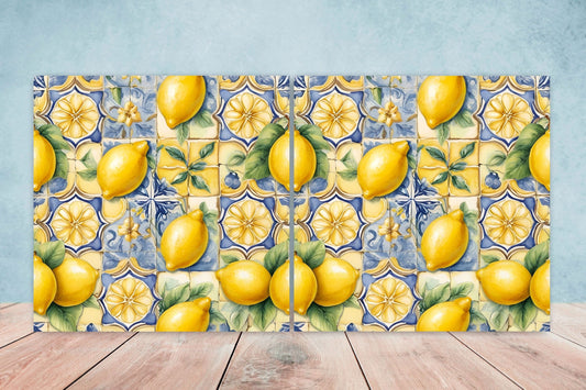 Italian Majolica Lemon Tiles - Set of 2 Italian Wall Decor Tiles - Kitchen Backsplash Tiles, Table Decorative Tiles, Bathroom Tiles, Coaster