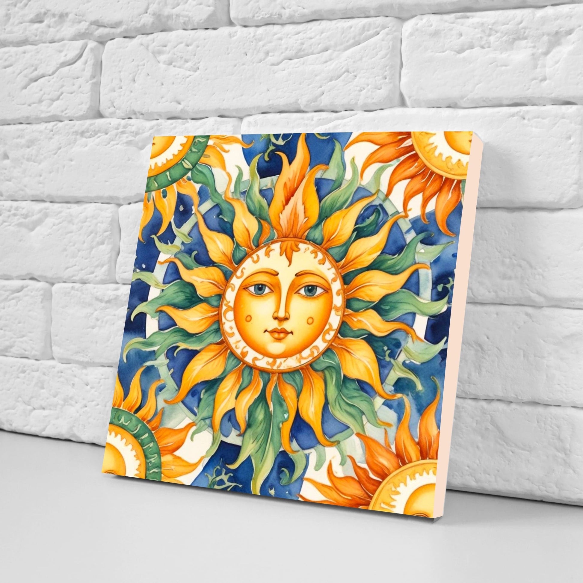 Italian Majolica Sun Tiles - Set of 2 Italian Wall Decor Tiles - Kitchen Backsplash Tiles, Table Decorative Tiles, Bathroom Tiles, Coaster