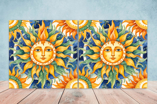 Italian Majolica Sun Tiles - Set of 2 Italian Wall Decor Tiles - Kitchen Backsplash Tiles, Table Decorative Tiles, Bathroom Tiles, Coaster
