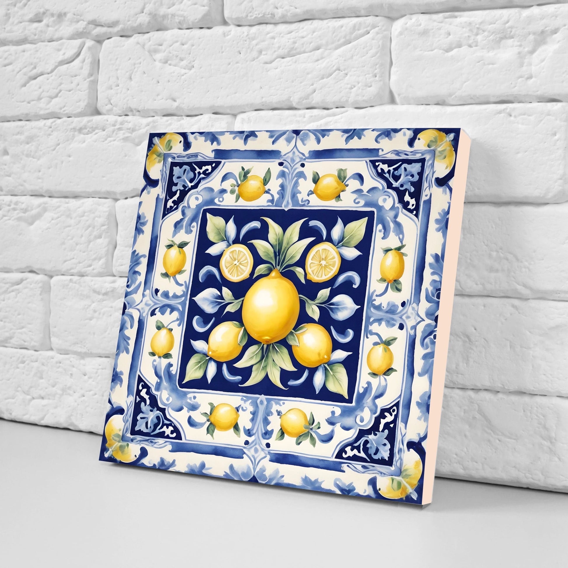 Italian Majolica Lemon Tiles - Set of 2 Italian Wall Decor Tiles - Kitchen Backsplash Tiles, Table Decorative Tiles, Bathroom Tiles, Coaster