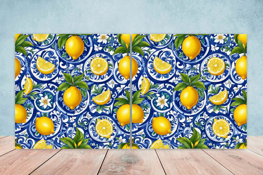 Italian Majolica Lemon Tiles - Set of 2 Italian Wall Decor Tiles - Kitchen Backsplash Tiles, Table Decorative Tiles, Bathroom Tiles, Coaster