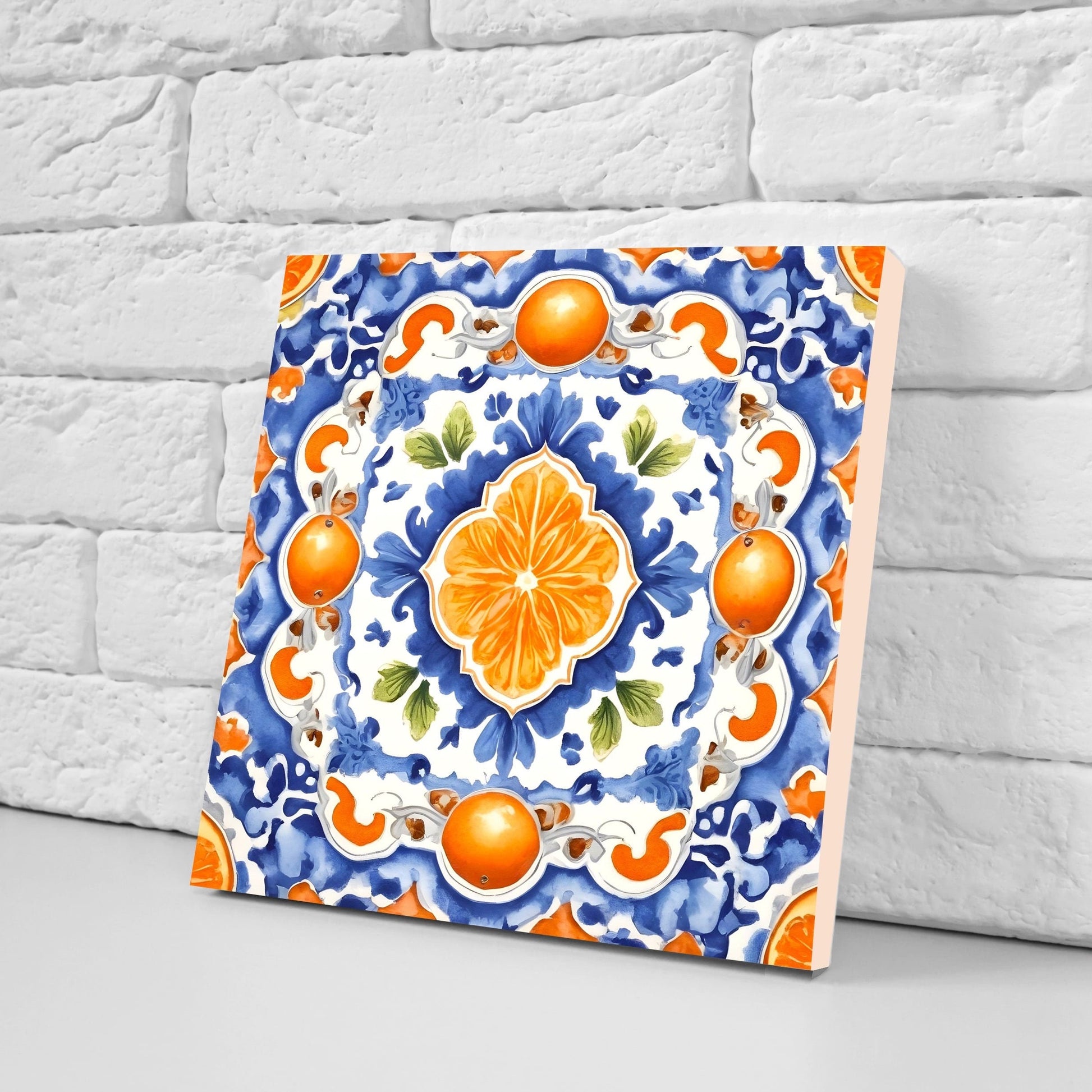 Italian Majolica Orange Tiles- Set of 2 Italian Wall Decor Tiles - Kitchen Backsplash Tiles, Table Decorative Tiles, Bathroom Tiles, Coaster