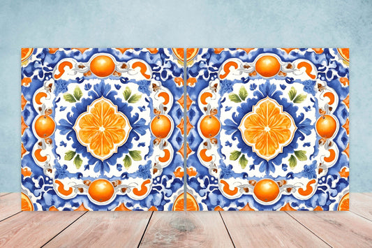 Italian Majolica Orange Tiles- Set of 2 Italian Wall Decor Tiles - Kitchen Backsplash Tiles, Table Decorative Tiles, Bathroom Tiles, Coaster