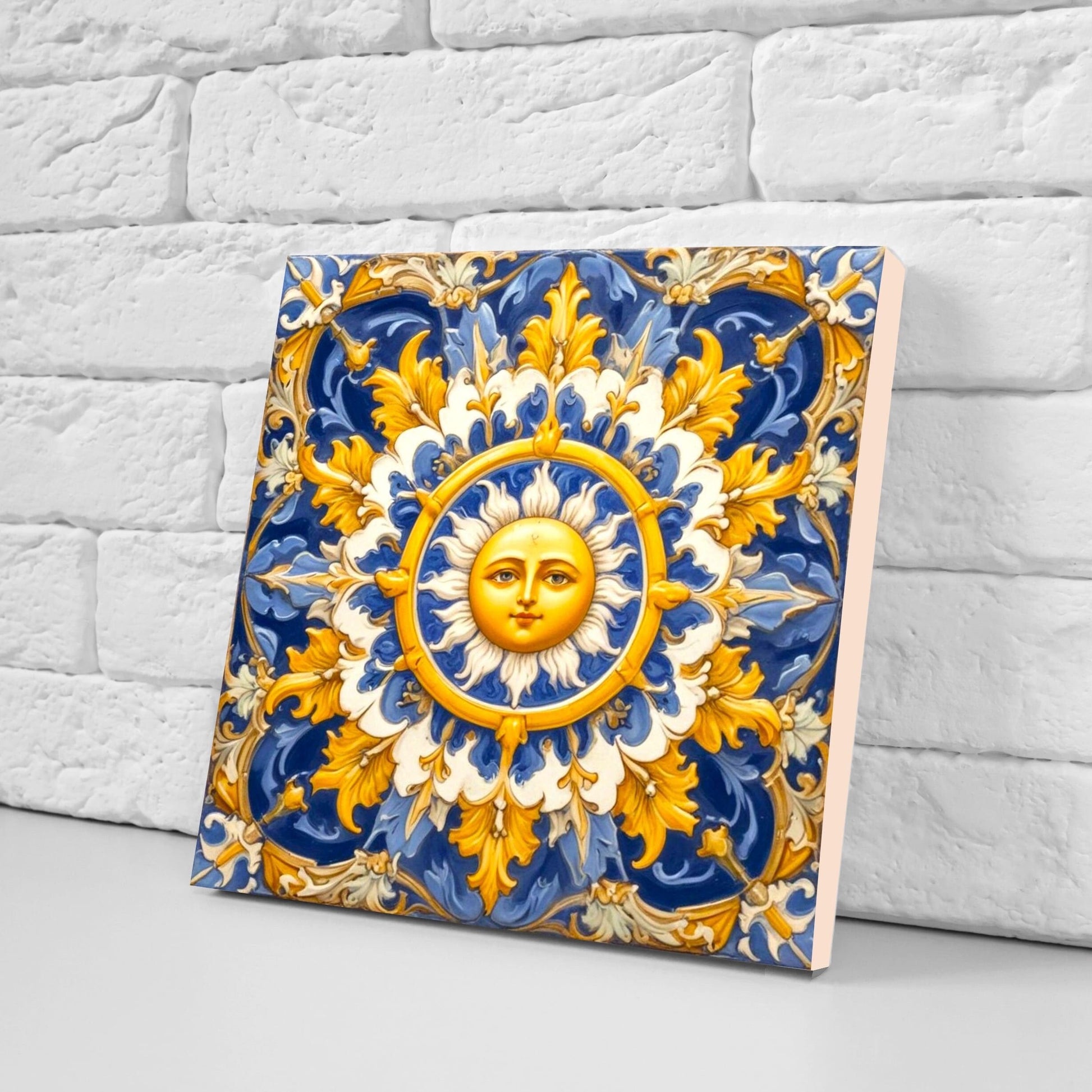 Italian Majolica Sun Tiles - Set of 2 Italian Wall Decor Tiles - Kitchen Backsplash Tiles, Table Decorative Tiles, Bathroom Tiles, Coaster