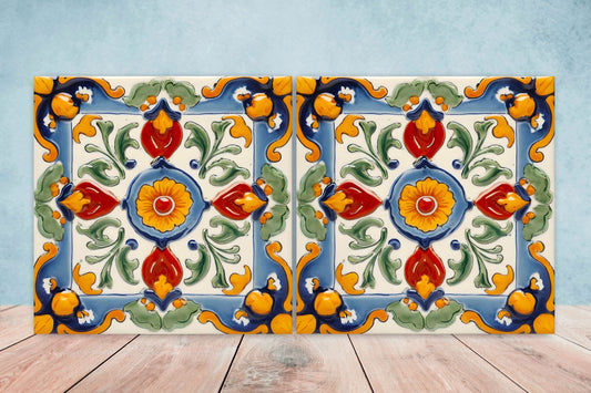 Italian Majolica Tiles - Set of 2 Sicilian Wall Decor Tiles - Kitchen Backsplash Tiles, Table Decorative Tiles, Bathroom Tiles, Coaster