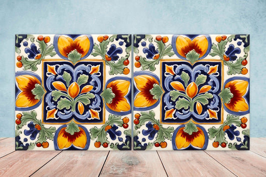 Italian Majolica Tiles - Set of 2 Sicilian Wall Decor Tiles - Kitchen Backsplash Tiles, Table Decorative Tiles, Bathroom Tiles, Coaster