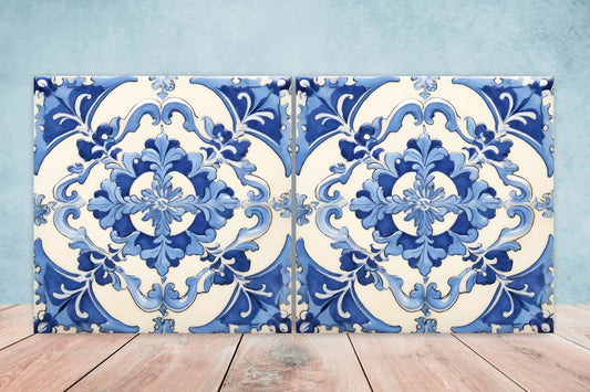 Italian Majolica Tiles - Set of 2 Sicilian Wall Decor Tiles - Kitchen Backsplash Tiles, Table Decorative Tiles, Bathroom Tiles, Coaster