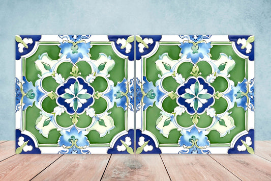 Italian Majolica Tiles - Set of 2 Sicilian Wall Decor Tiles - Kitchen Backsplash Tiles, Table Decorative Tiles, Bathroom Tiles, Coaster