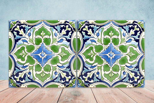 Italian Majolica Tiles - Set of 2 Sicilian Wall Decor Tiles - Kitchen Backsplash Tiles, Table Decorative Tiles, Bathroom Tiles, Coaster