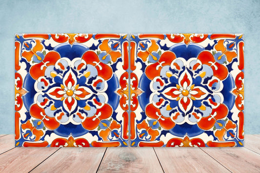 Italian Majolica Tiles - Set of 2 Sicilian Wall Decor Tiles - Kitchen Backsplash Tiles, Table Decorative Tiles, Bathroom Tiles, Coaster