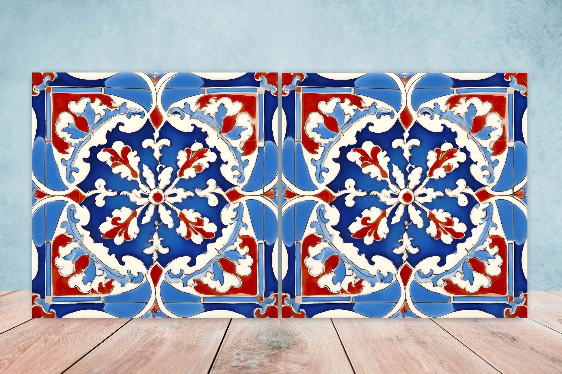 Italian Majolica Tiles - Set of 2 Sicilian Wall Decor Tiles - Kitchen Backsplash Tiles, Table Decorative Tiles, Bathroom Tiles, Coaster
