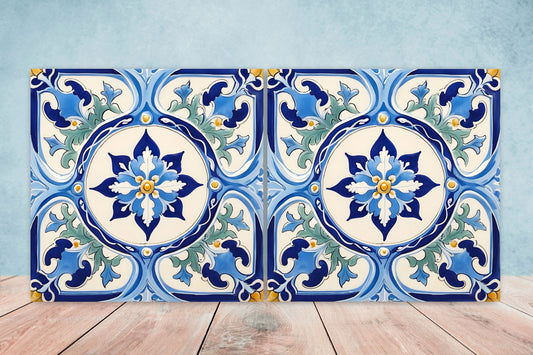 Italian Majolica Tiles - Set of 2 Sicilian Wall Decor Tiles - Kitchen Backsplash Tiles, Table Decorative Tiles, Bathroom Tiles, Coaster