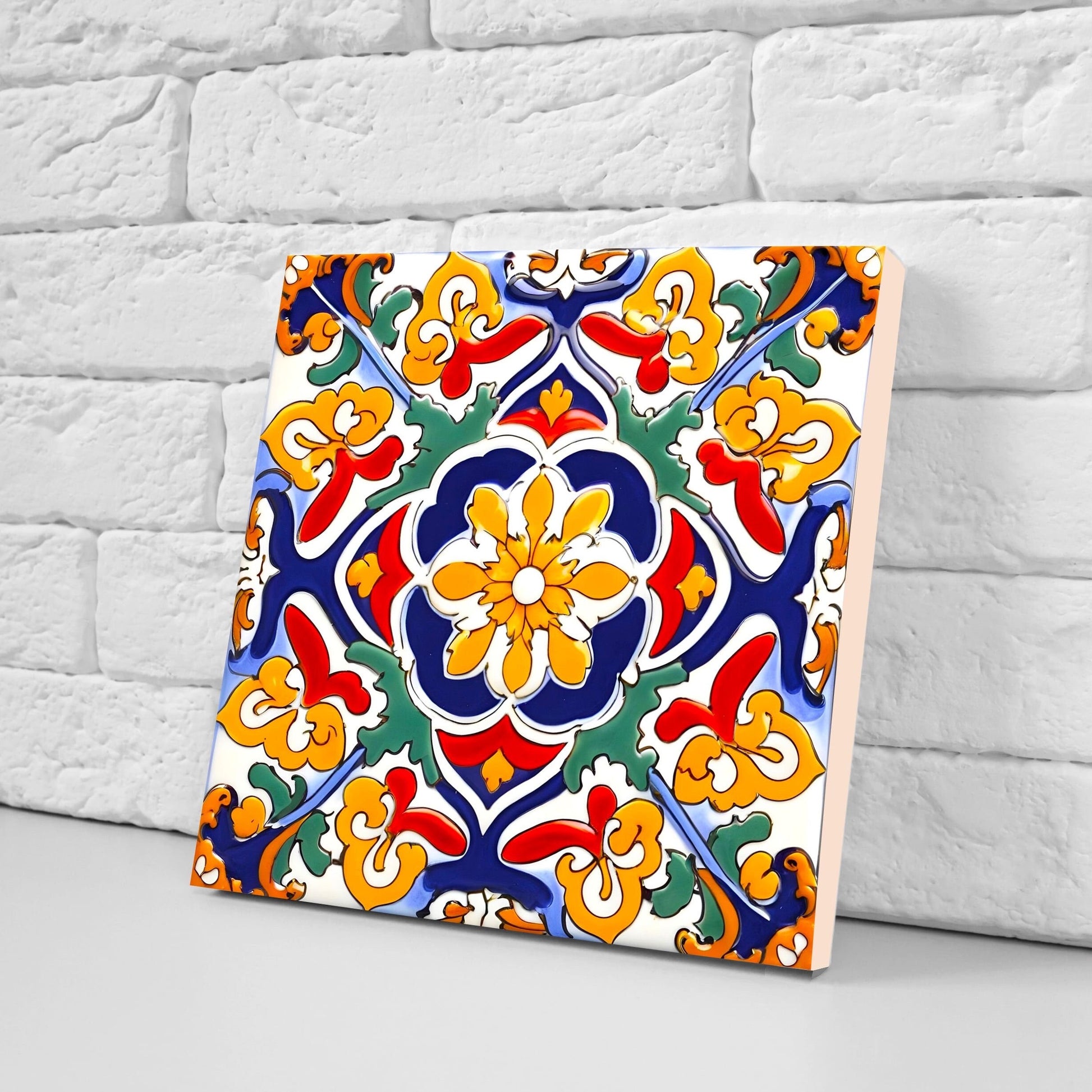 Italian Majolica Tiles - Set of 2 Sicilian Wall Decor Tiles - Kitchen Backsplash Tiles, Table Decorative Tiles, Bathroom Tiles, Coaster