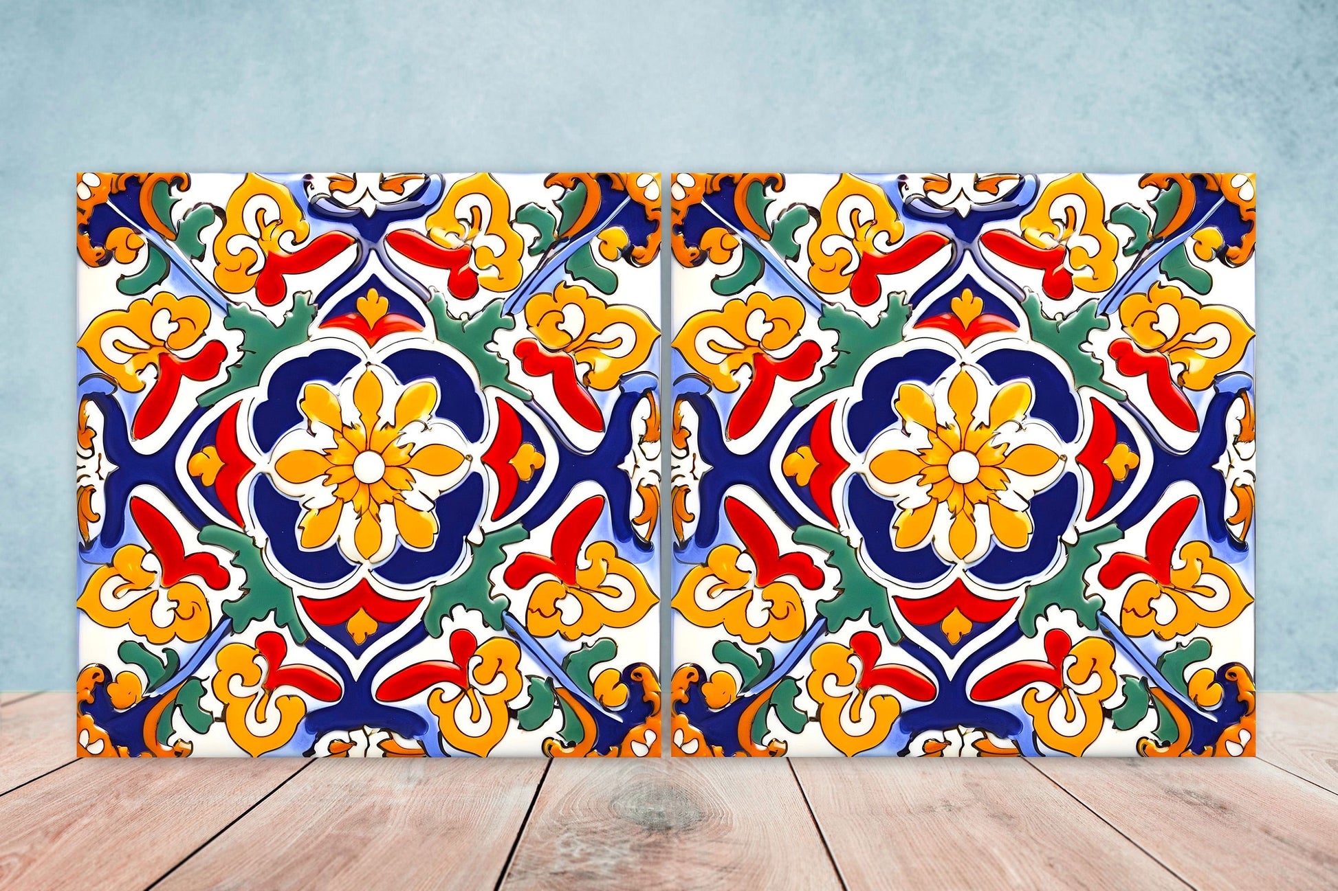 Italian Majolica Tiles - Set of 2 Sicilian Wall Decor Tiles - Kitchen Backsplash Tiles, Table Decorative Tiles, Bathroom Tiles, Coaster