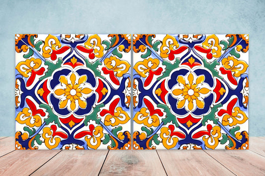 Italian Majolica Tiles - Set of 2 Sicilian Wall Decor Tiles - Kitchen Backsplash Tiles, Table Decorative Tiles, Bathroom Tiles, Coaster