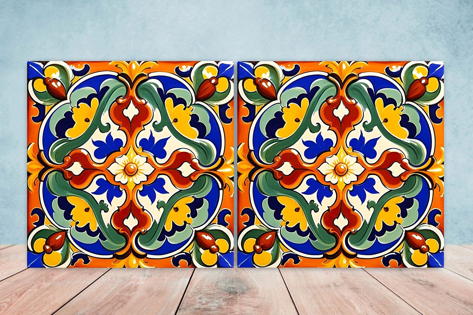 Italian Majolica Tiles - Set of 2 Sicilian Wall Decor Tiles - Kitchen Backsplash Tiles, Table Decorative Tiles, Bathroom Tiles, Coaster