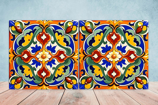 Italian Majolica Tiles - Set of 2 Sicilian Wall Decor Tiles - Kitchen Backsplash Tiles, Table Decorative Tiles, Bathroom Tiles, Coaster