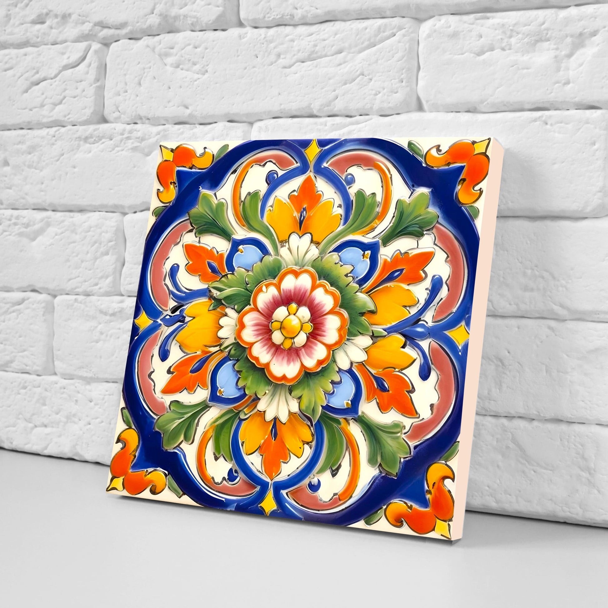 Italian Majolica Tiles - Set of 2 Sicilian Wall Decor Tiles - Kitchen Backsplash Tiles, Table Decorative Tiles, Bathroom Tiles, Coaster
