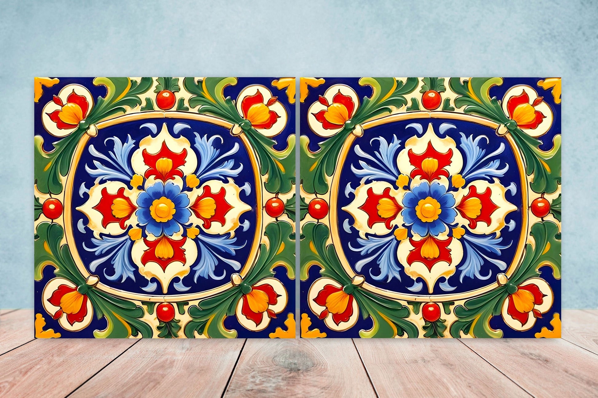 Italian Majolica Tiles - Set of 2 Sicilian Wall Decor Tiles - Kitchen Backsplash Tiles, Table Decorative Tiles, Bathroom Tiles, Coaster