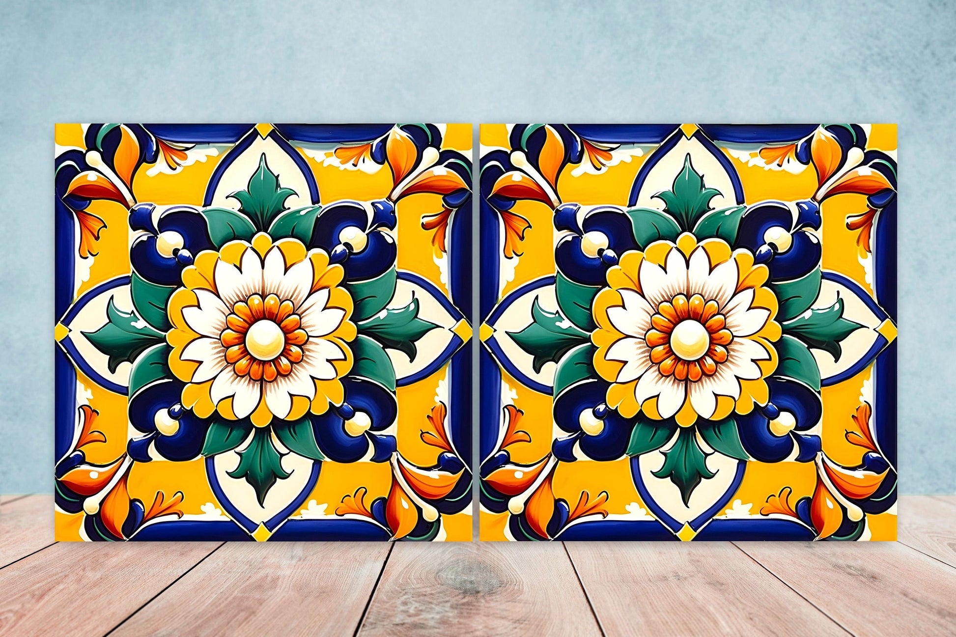 Italian Majolica Tiles - Set of 2 Sicilian Wall Decor Tiles - Kitchen Backsplash Tiles, Table Decorative Tiles, Bathroom Tiles, Coaster