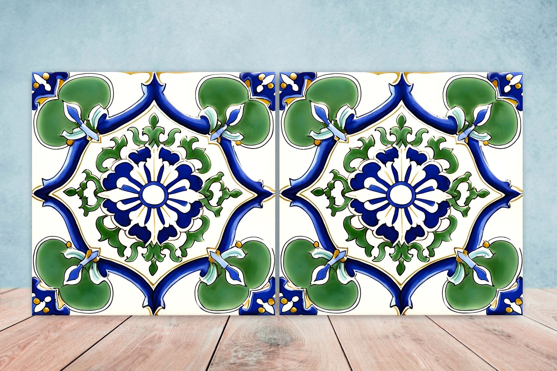 Italian Majolica Tiles - Set of 2 Sicilian Wall Decor Tiles - Kitchen Backsplash Tiles, Table Decorative Tiles, Bathroom Tiles, Coaster