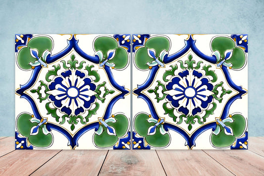 Italian Majolica Tiles - Set of 2 Sicilian Wall Decor Tiles - Kitchen Backsplash Tiles, Table Decorative Tiles, Bathroom Tiles, Coaster