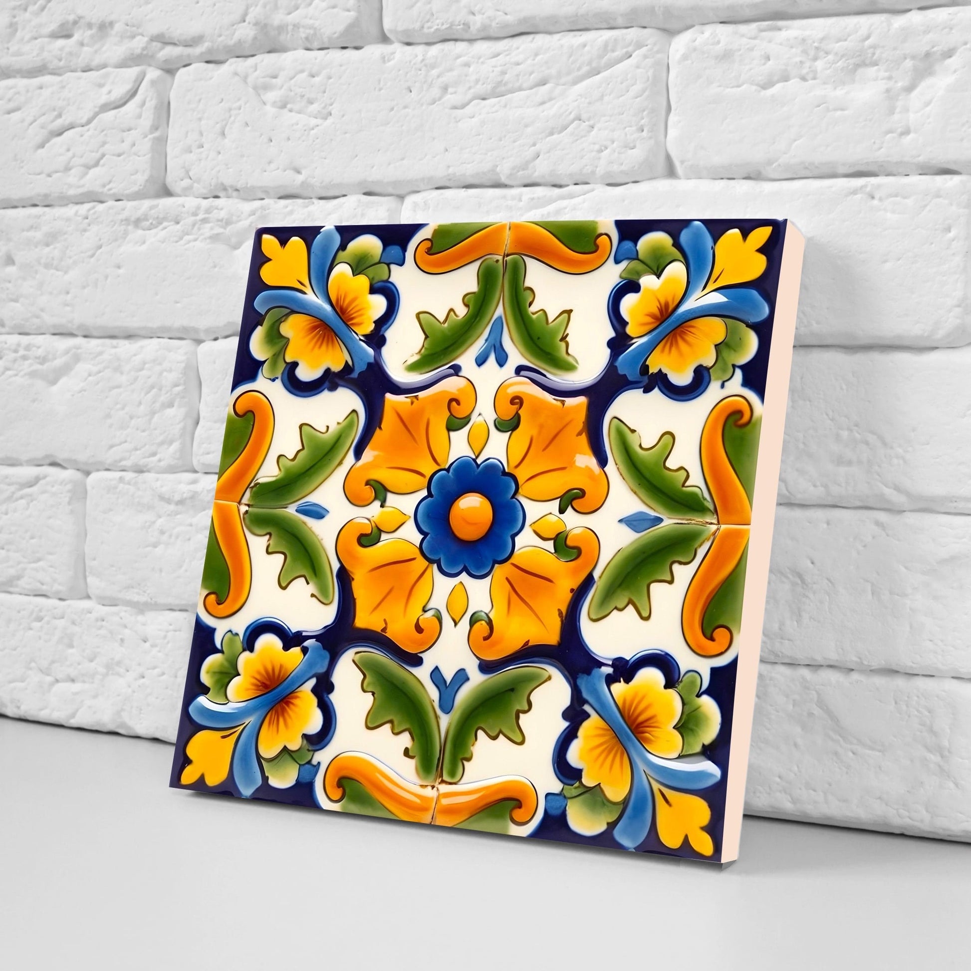 Italian Majolica Tiles - Set of 2 Sicilian Wall Decor Tiles - Kitchen Backsplash Tiles, Table Decorative Tiles, Bathroom Tiles, Coaster