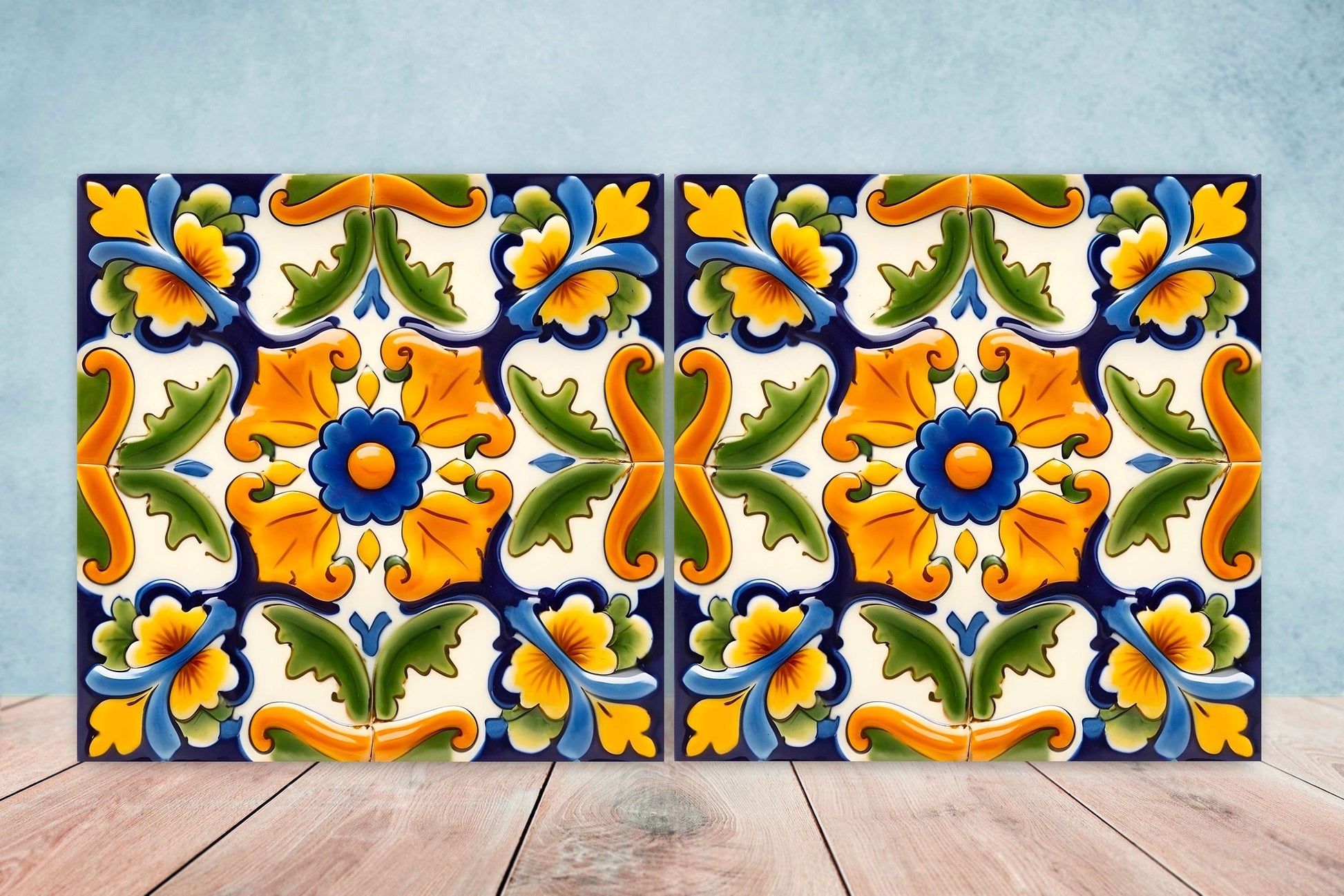Italian Majolica Tiles - Set of 2 Sicilian Wall Decor Tiles - Kitchen Backsplash Tiles, Table Decorative Tiles, Bathroom Tiles, Coaster