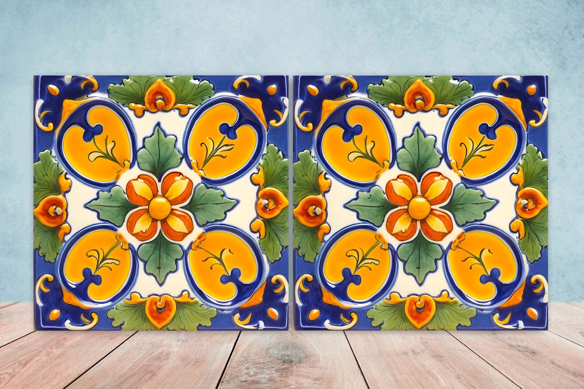 Italian Majolica Tiles - Set of 2 Sicilian Wall Decor Tiles - Kitchen Backsplash Tiles, Table Decorative Tiles, Bathroom Tiles, Coaster