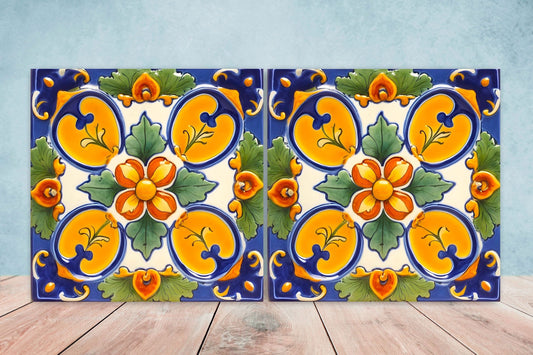 Italian Majolica Tiles - Set of 2 Sicilian Wall Decor Tiles - Kitchen Backsplash Tiles, Table Decorative Tiles, Bathroom Tiles, Coaster