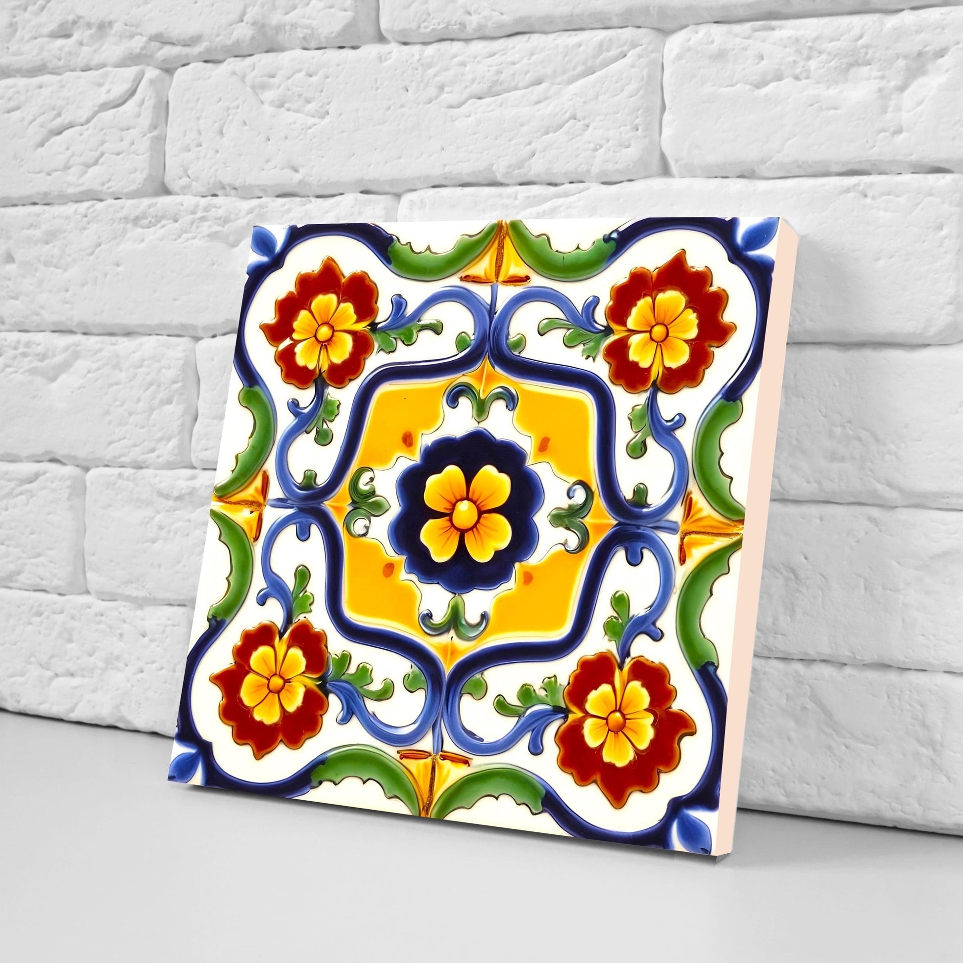 Italian Majolica Tiles - Set of 2 Sicilian Wall Decor Tiles - Kitchen Backsplash Tiles, Table Decorative Tiles, Bathroom Tiles, Coaster