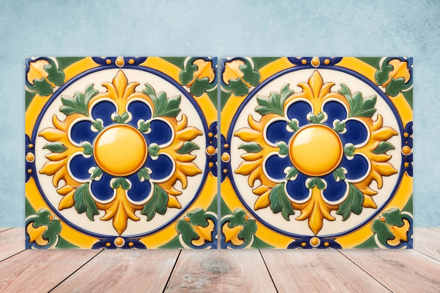 Italian Majolica Tiles - Set of 2 Sicilian Wall Decor Tiles - Kitchen Backsplash Tiles, Table Decorative Tiles, Bathroom Tiles, Coaster