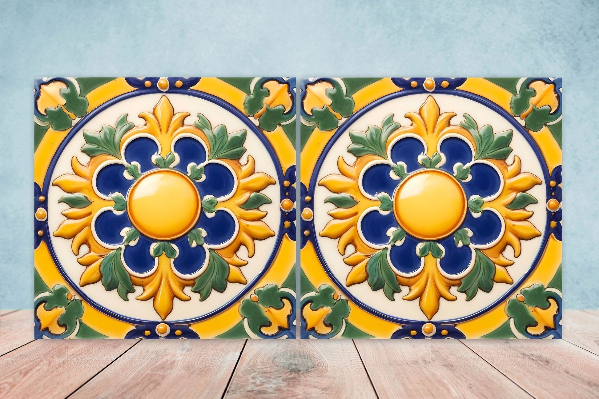 Italian Majolica Tiles - Set of 2 Sicilian Wall Decor Tiles - Kitchen Backsplash Tiles, Table Decorative Tiles, Bathroom Tiles, Coaster